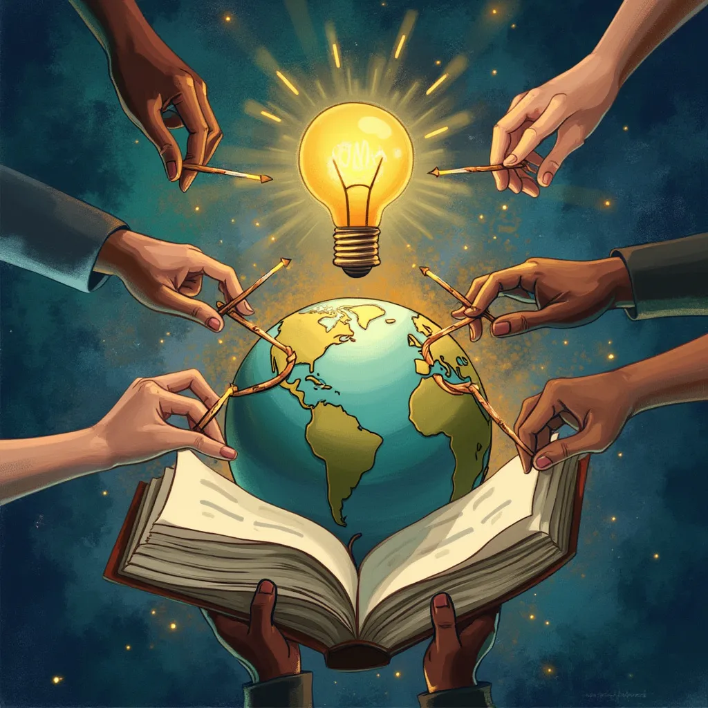 Ilustrace symbolizující počátky projektu Jazykový Expert, spojení lidí a myšlenek.